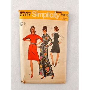 Simplicity 5787 Vintage 1970 Rare Miss Size 12 Sewing Pattern